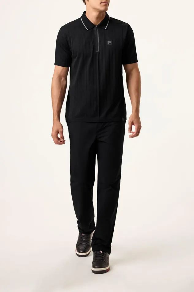 Men Tops and TShirts Fila Challenger Cable Zip Polo 001 Black