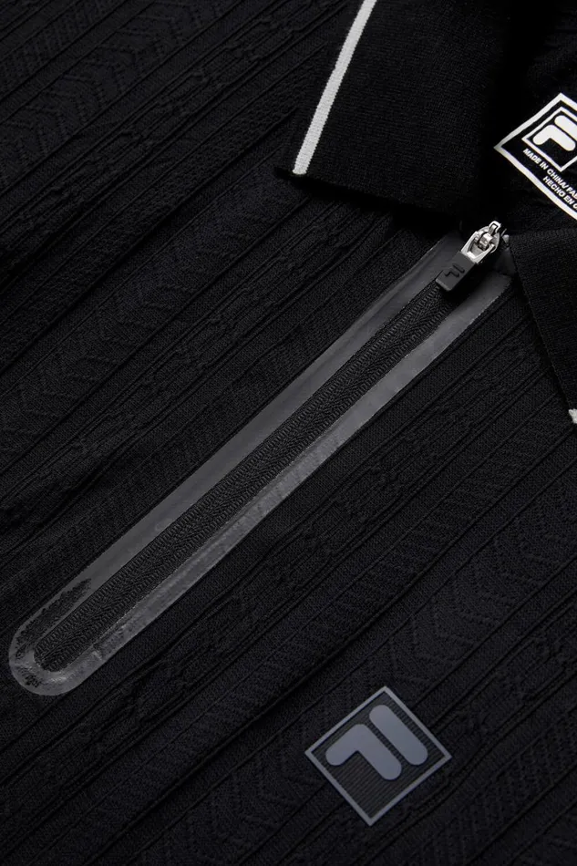 Men Tops and TShirts Fila Challenger Cable Zip Polo 001 Black
