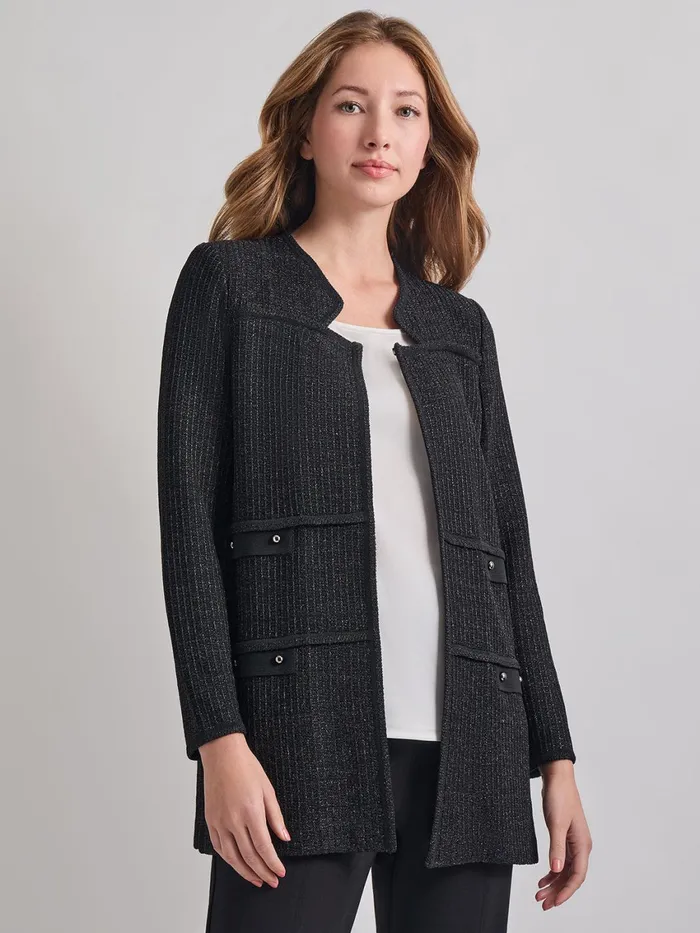 Misook Cable Trim Jacket Women Jackets and Coats