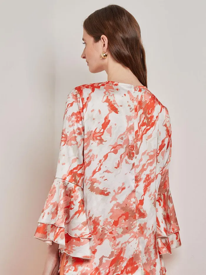 Misook Flounce Sleeve Blouse 8211 Jewel Neck Print Crepe De Chine Women Blouses and Shirts Misook Flounce Sleeve Blouse 8211 Jewel Neck Print Crepe De Chine Women Blouses and Shirts