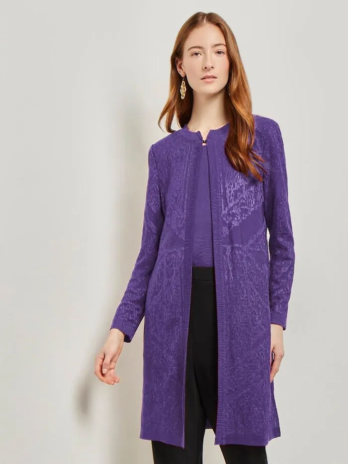 Misook Heritage Fit Jewel Neck Jacquard Knit Jacket Women Jackets and Coats