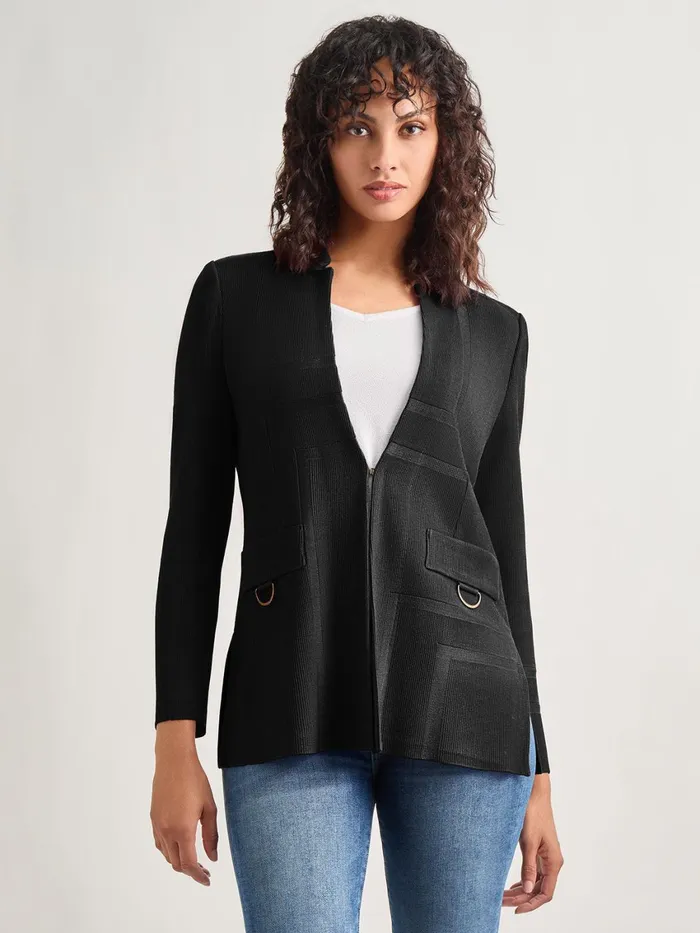 Misook Inverted Notch Collar Tailored Knit Jacket Women Jackets and Coats
