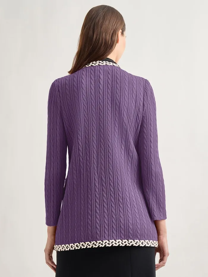 Misook Jewel Neck Contrast Trim Cable Knit Jacket Women Jackets and Coats Misook Jewel Neck Contrast Trim Cable Knit Jacket Women Jackets and Coats