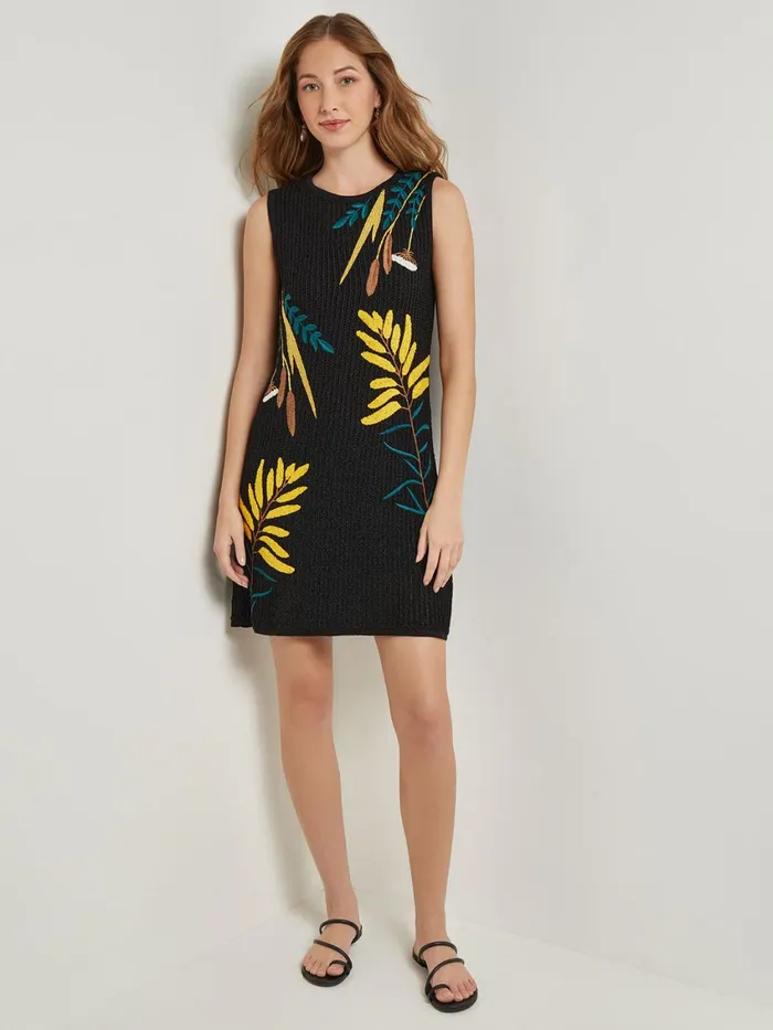 Misook Mini ALine Dress 8211 Embroidered Open Ribbon Knit Women Dresses