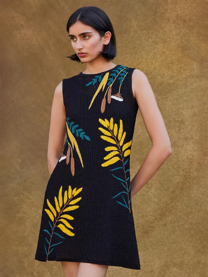 Misook Mini ALine Dress 8211 Embroidered Open Ribbon Knit Women Dresses