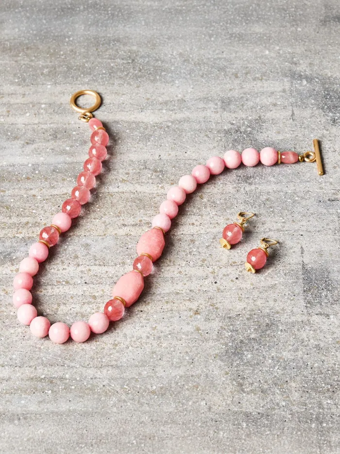 Misook Peach Jade Mixed Media Necklace Women Necklaces Misook Peach Jade Mixed Media Necklace Women Necklaces