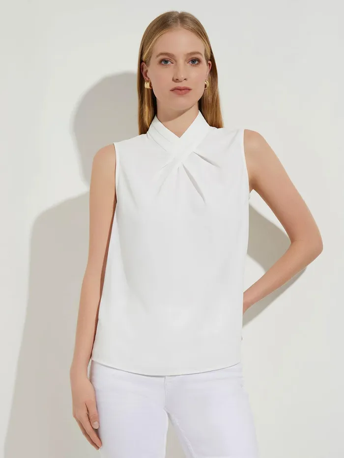 Misook Pleated Crossover Collar Crepe De Chine Blouse Women Tops and Tees