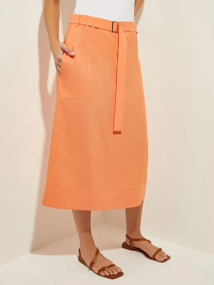 Misook Pocketed Poplin ALine Midi Skirt Women Skirts