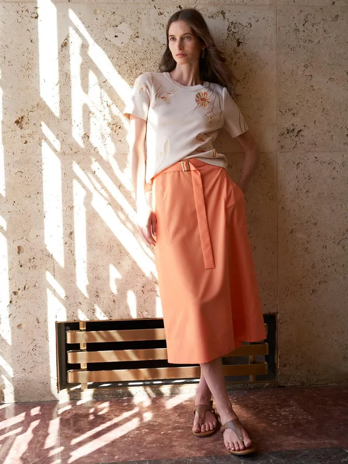 Misook Pocketed Poplin ALine Midi Skirt Women Skirts