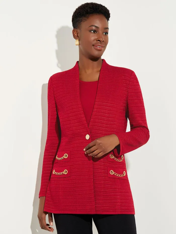 Misook Tailored Fit Chain Detail Textured Knit Blazer Women Jackets and Coats