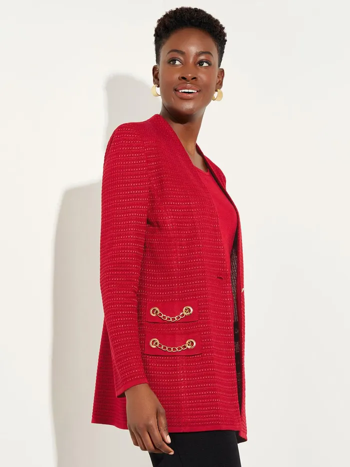 Misook Tailored Fit Chain Detail Textured Knit Blazer Women Jackets and Coats Misook Tailored Fit Chain Detail Textured Knit Blazer Women Jackets and Coats
