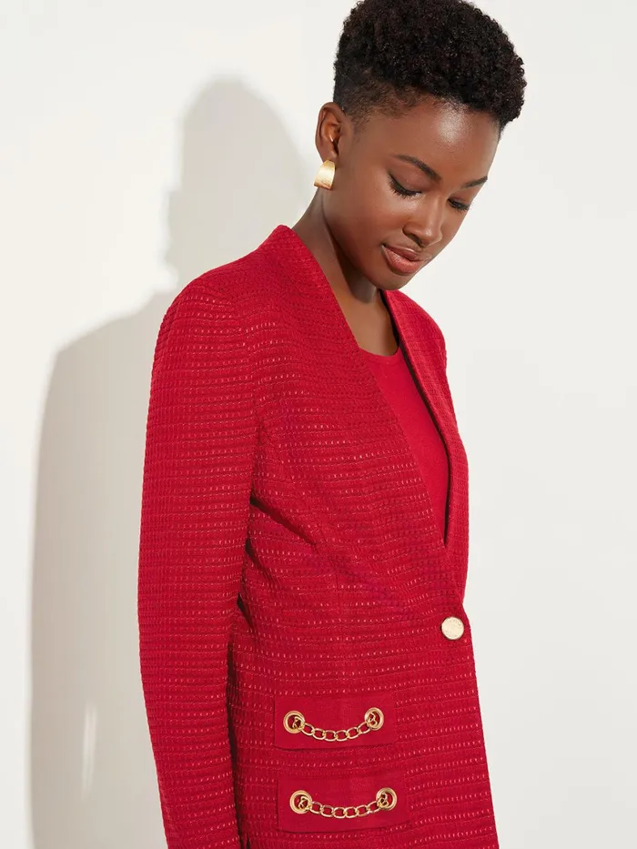 Misook Tailored Fit Chain Detail Textured Knit Blazer Women Jackets and Coats Misook Tailored Fit Chain Detail Textured Knit Blazer Women Jackets and Coats