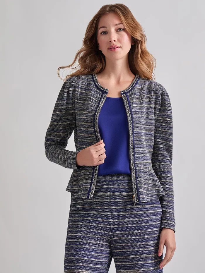 Misook Tweed Knit Peplum Jacket Women Jackets and Coats