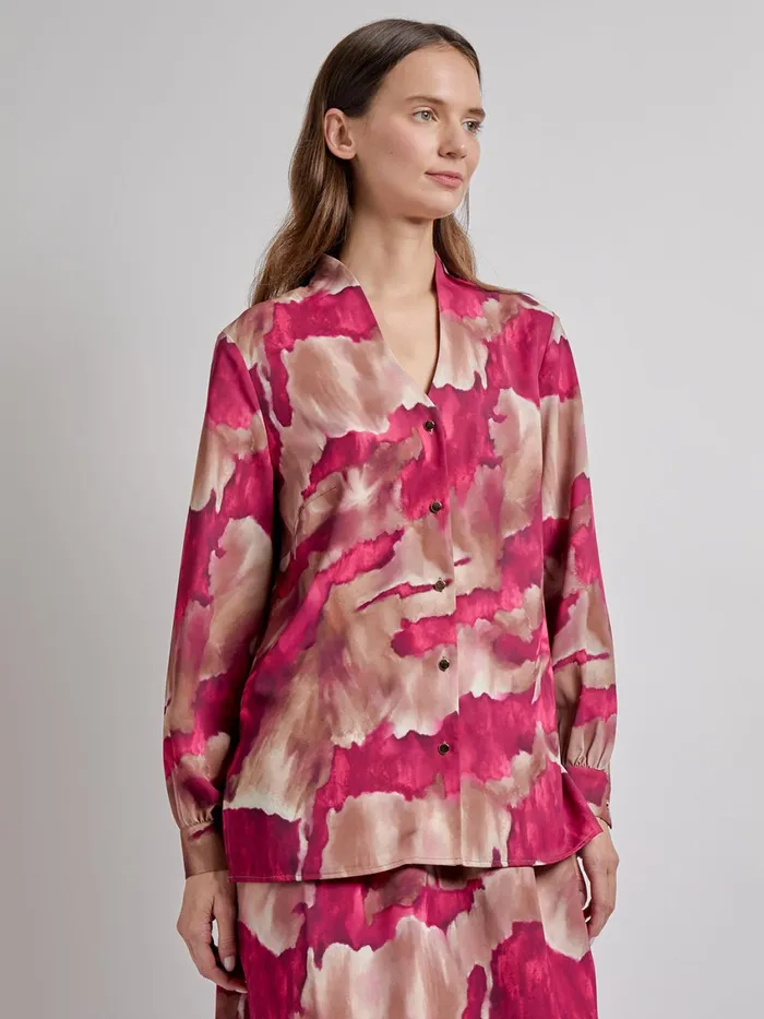 Misook Woven Watercolor Print Blouse Women Tops and Tees Misook Woven Watercolor Print Blouse Women Tops and Tees