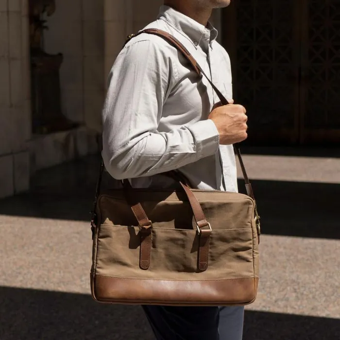 Nisolo Bags and Wallets Men Vincent Slim Briefcase Waxed Canvas Nisolo Bags and Wallets Men Vincent Slim Briefcase Waxed Canvas