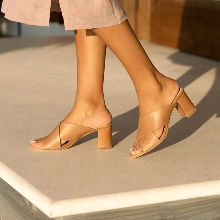 Nisolo Loafers and Mules Women Carina Cross Strap Mule Almond Nisolo Loafers and Mules Women Carina Cross Strap Mule Almond