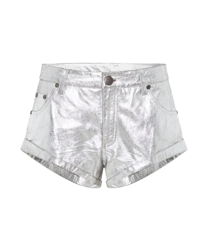 One Teaspoon Bottoms SILVER FOIL LEATHER BANDITS LOW WAIST SHORT 8211 Women One Teaspoon Bottoms SILVER FOIL LEATHER BANDITS LOW WAIST SHORT 8211 Women