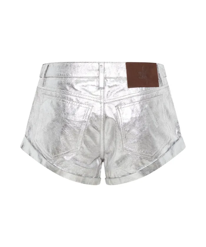 One Teaspoon Bottoms SILVER FOIL LEATHER BANDITS LOW WAIST SHORT 8211 Women One Teaspoon Bottoms SILVER FOIL LEATHER BANDITS LOW WAIST SHORT 8211 Women