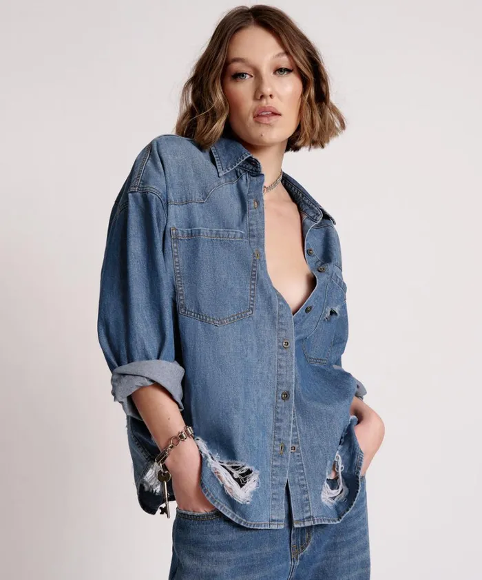 One Teaspoon Denim Shirts BAY BLUE OVERSIZED REVOLVER SHIRT 8211 Women One Teaspoon Denim Shirts BAY BLUE OVERSIZED REVOLVER SHIRT 8211 Women