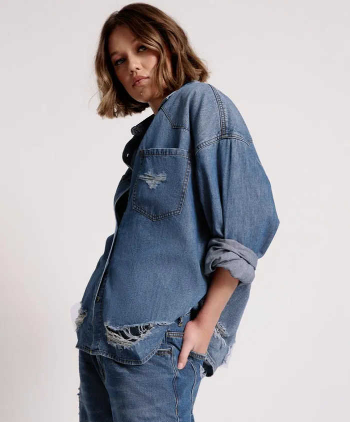 One Teaspoon Denim Shirts BAY BLUE OVERSIZED REVOLVER SHIRT 8211 Women One Teaspoon Denim Shirts BAY BLUE OVERSIZED REVOLVER SHIRT 8211 Women