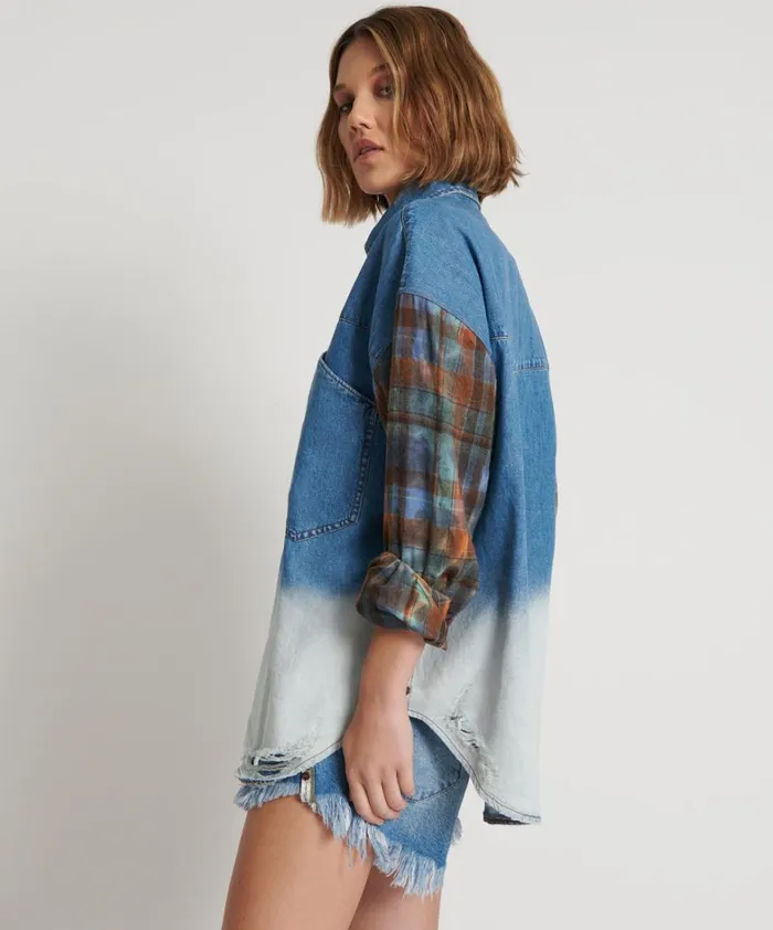 One Teaspoon Denim Shirts CIAO BLUE REVOLVER DENIM FLANNEL SHIRT 8211 Women One Teaspoon Denim Shirts CIAO BLUE REVOLVER DENIM FLANNEL SHIRT 8211 Women