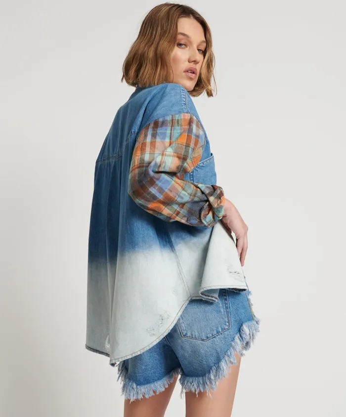 One Teaspoon Denim Shirts CIAO BLUE REVOLVER DENIM FLANNEL SHIRT 8211 Women One Teaspoon Denim Shirts CIAO BLUE REVOLVER DENIM FLANNEL SHIRT 8211 Women