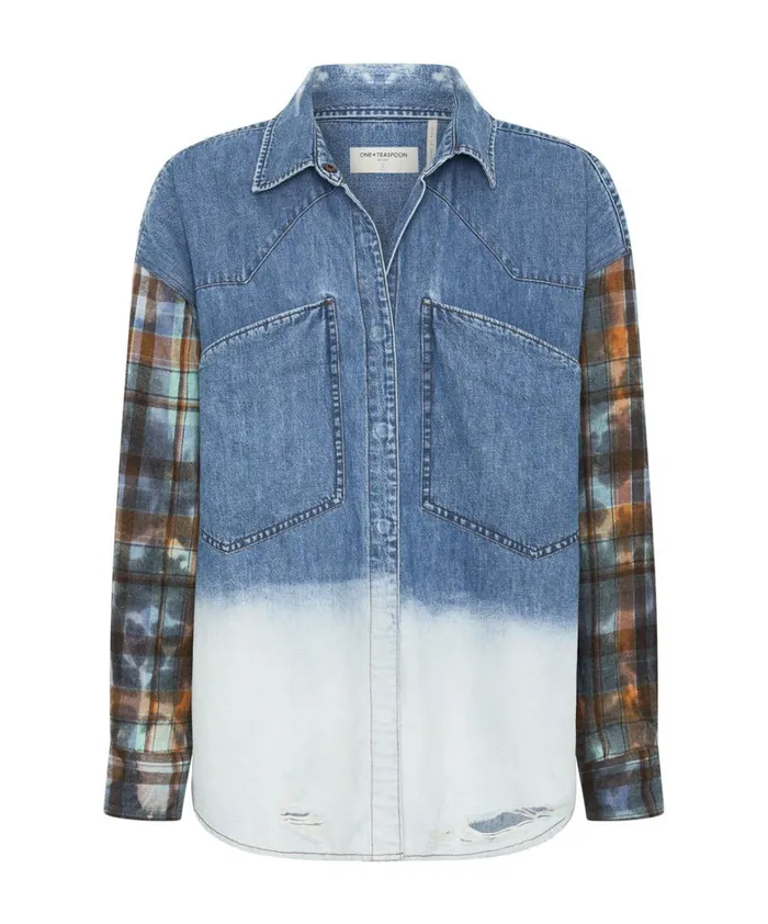 One Teaspoon Denim Shirts CIAO BLUE REVOLVER DENIM FLANNEL SHIRT 8211 Women One Teaspoon Denim Shirts CIAO BLUE REVOLVER DENIM FLANNEL SHIRT 8211 Women