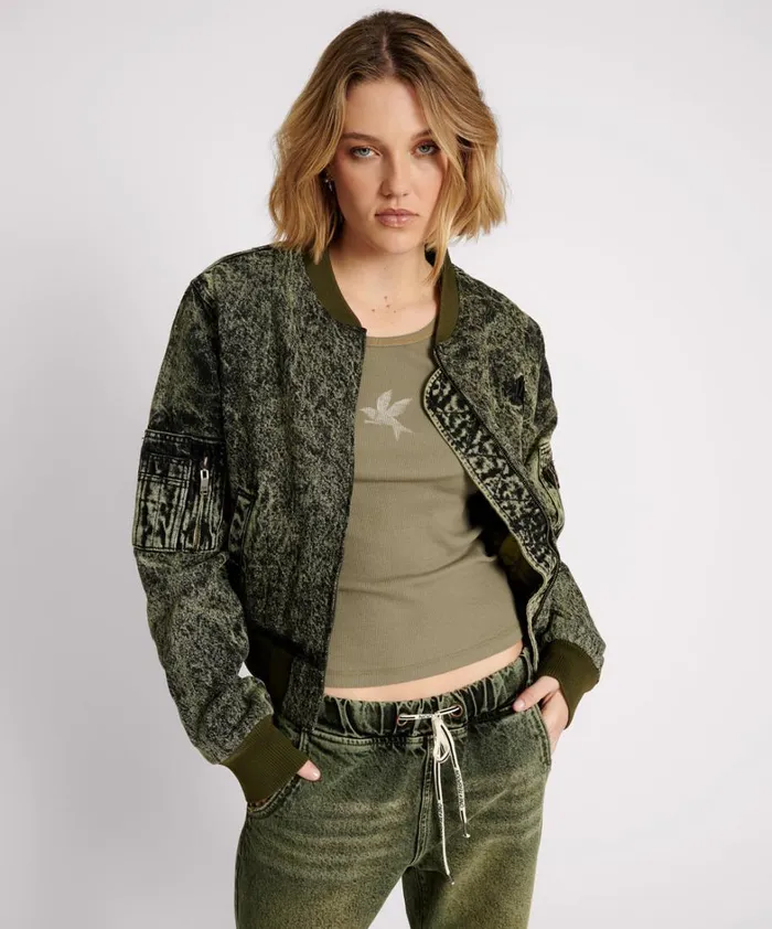 One Teaspoon Jackets BLACK KHAKI DENIM BOMBER JACKET 8211 Women