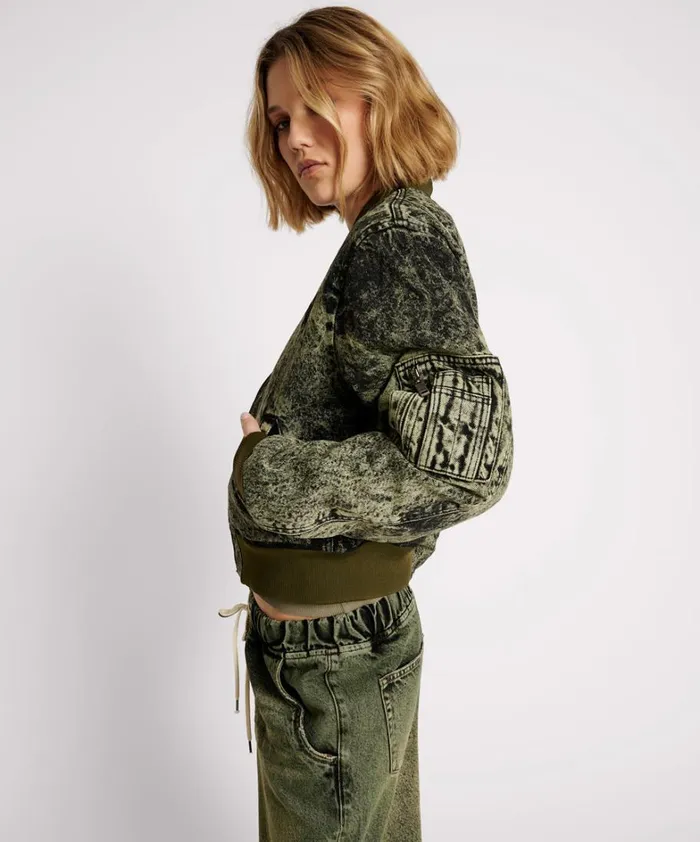 One Teaspoon Jackets BLACK KHAKI DENIM BOMBER JACKET 8211 Women One Teaspoon Jackets BLACK KHAKI DENIM BOMBER JACKET 8211 Women
