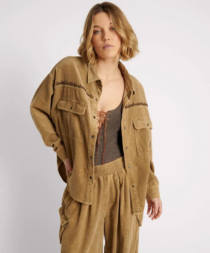 One Teaspoon Jackets CAMEL CORDRUOY STUDDED DARIA SHACKET 8211 Women
