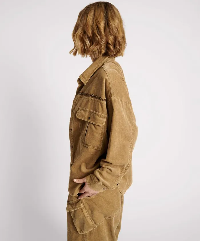 One Teaspoon Jackets CAMEL CORDRUOY STUDDED DARIA SHACKET 8211 Women One Teaspoon Jackets CAMEL CORDRUOY STUDDED DARIA SHACKET 8211 Women
