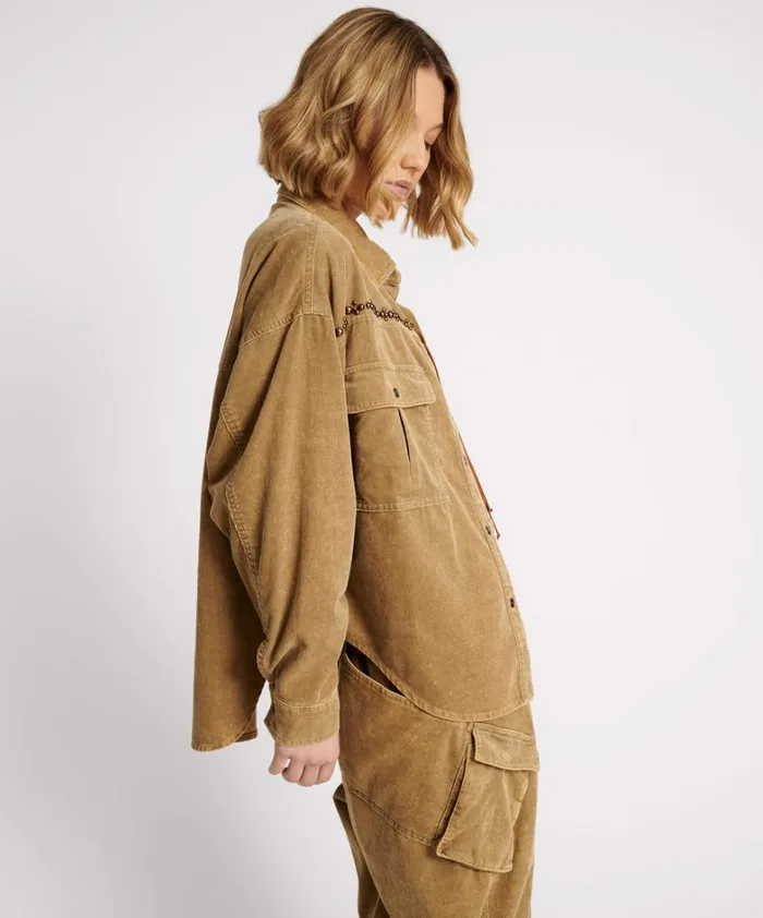 One Teaspoon Jackets CAMEL CORDRUOY STUDDED DARIA SHACKET 8211 Women One Teaspoon Jackets CAMEL CORDRUOY STUDDED DARIA SHACKET 8211 Women