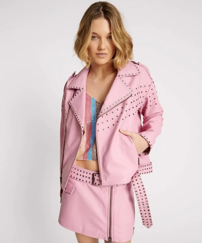 One Teaspoon Jackets RIZZO PINK STUDDED LEATHER MOTO JACKET 8211 Women One Teaspoon Jackets RIZZO PINK STUDDED LEATHER MOTO JACKET 8211 Women