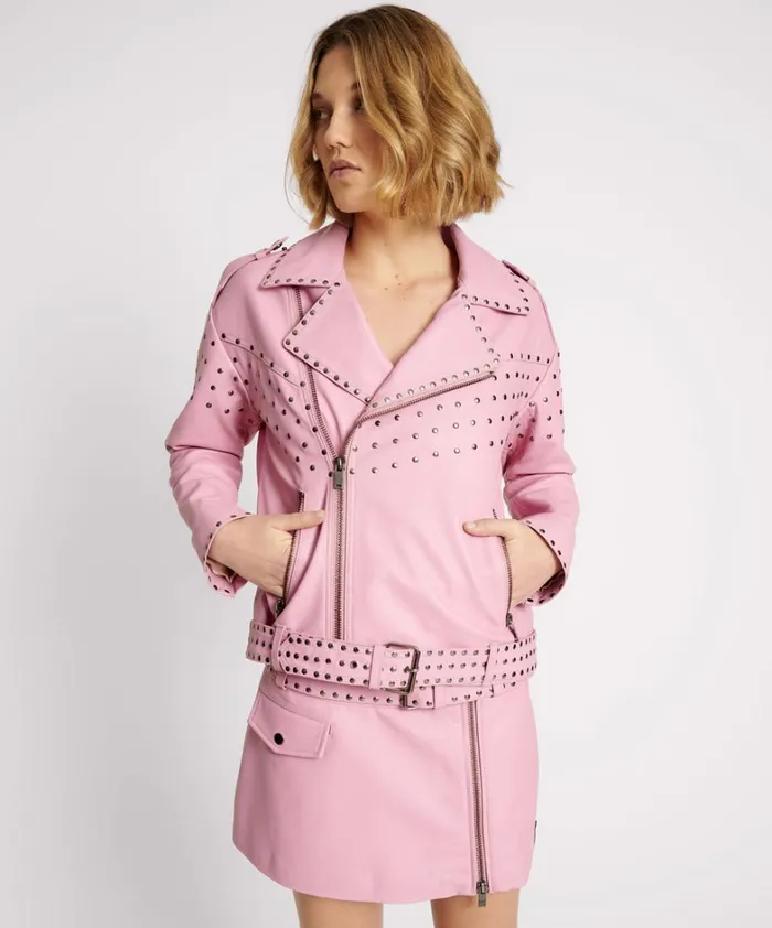 One Teaspoon Jackets RIZZO PINK STUDDED LEATHER MOTO JACKET 8211 Women One Teaspoon Jackets RIZZO PINK STUDDED LEATHER MOTO JACKET 8211 Women