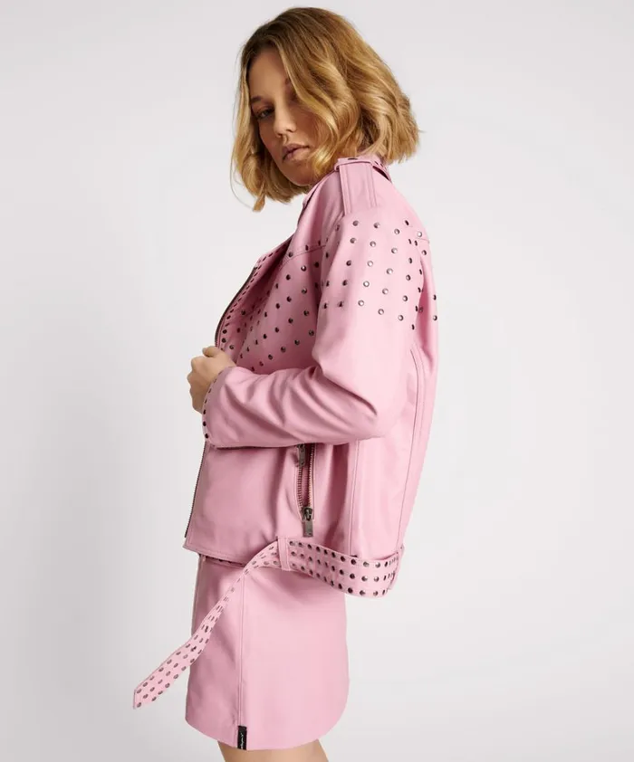 One Teaspoon Jackets RIZZO PINK STUDDED LEATHER MOTO JACKET 8211 Women One Teaspoon Jackets RIZZO PINK STUDDED LEATHER MOTO JACKET 8211 Women