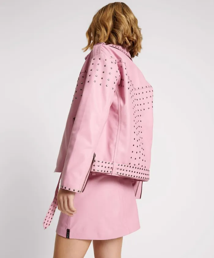 One Teaspoon Jackets RIZZO PINK STUDDED LEATHER MOTO JACKET 8211 Women One Teaspoon Jackets RIZZO PINK STUDDED LEATHER MOTO JACKET 8211 Women