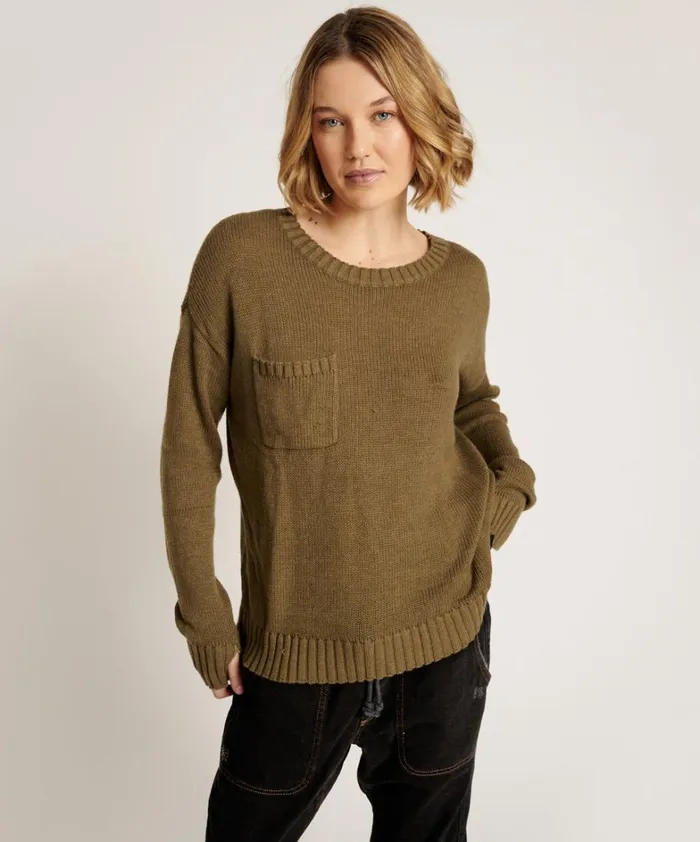 One Teaspoon Knitwear CLASSIC POCKET CHUNKY KNIT SWEATER KHAKI 8211 Women