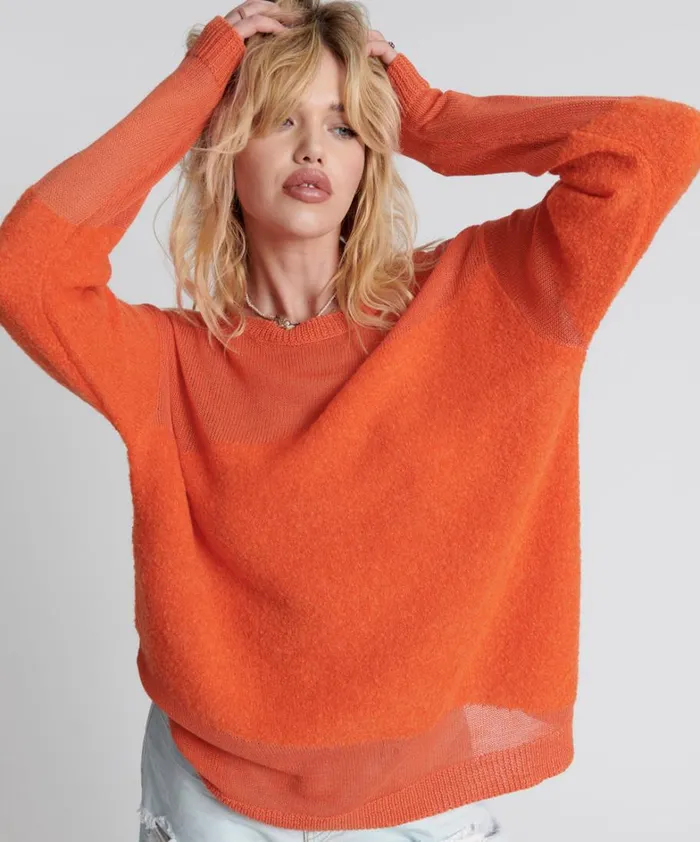 One Teaspoon Knitwear SHATTERED CREW KNIT SWEATER ORANGE 8211 Women