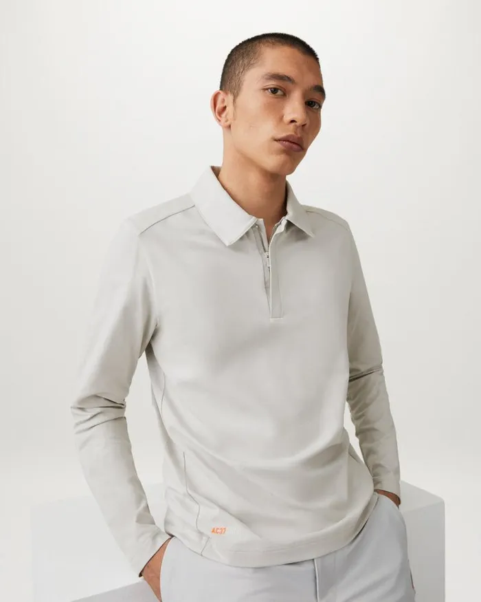 Polo Shirts Men Belstaff Challenger Long Sleeve Polo Harbour Grey Polo Shirts Men Belstaff Challenger Long Sleeve Polo Harbour Grey