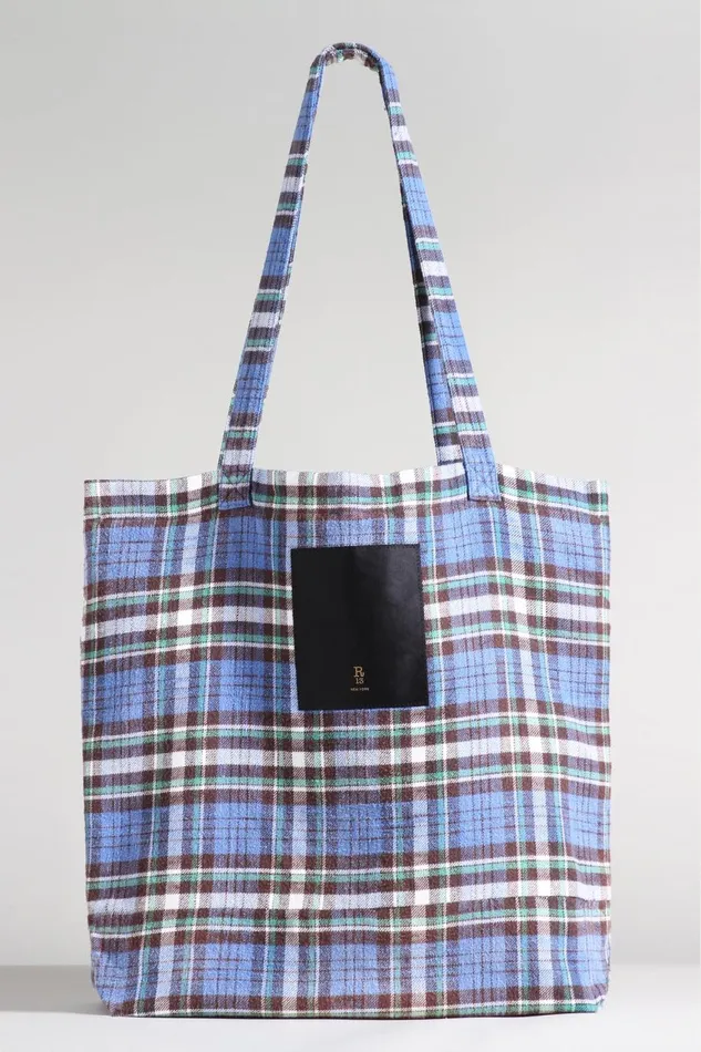 R13 Bags Women MEDIUM TOTE BAG 8211 BLUEGREEN PLAID