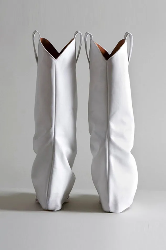 R13 Boots Women MID COWBOY BOOTS WITH SLEEVE 8211 WHITE LEATHER R13 Boots Women MID COWBOY BOOTS WITH SLEEVE 8211 WHITE LEATHER