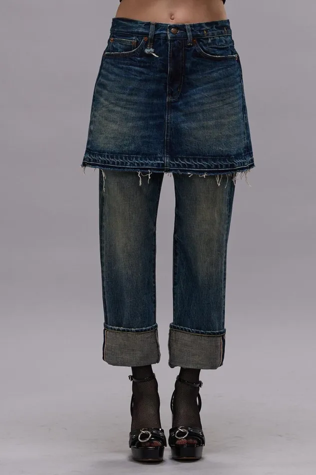 R13 Boyfriend Women ROMEO DOUBLE CLASSIC 8211 ASPEN SELVEDGE BLUE