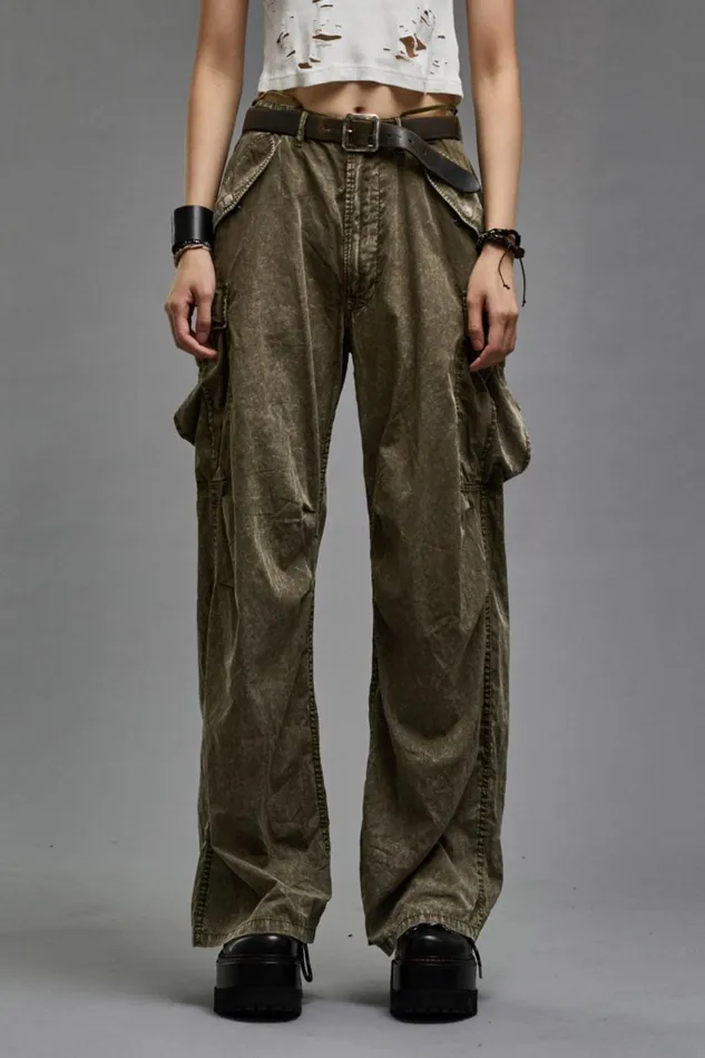 R13 Pants and Shorts Women WIDE LEG CARGO 8211 OLIVE GARMENT DYE
