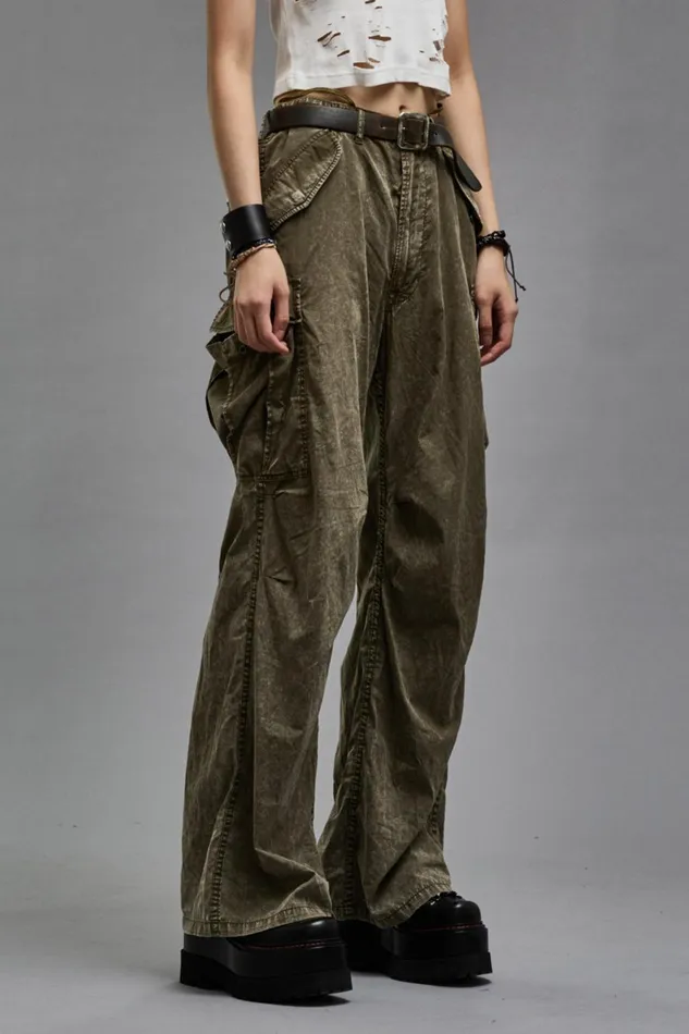 R13 Pants and Shorts Women WIDE LEG CARGO 8211 OLIVE GARMENT DYE