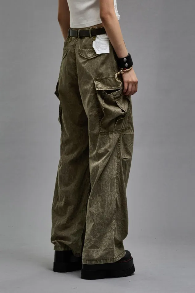R13 Pants and Shorts Women WIDE LEG CARGO 8211 OLIVE GARMENT DYE