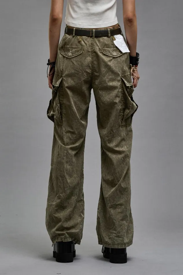 R13 Pants and Shorts Women WIDE LEG CARGO 8211 OLIVE GARMENT DYE