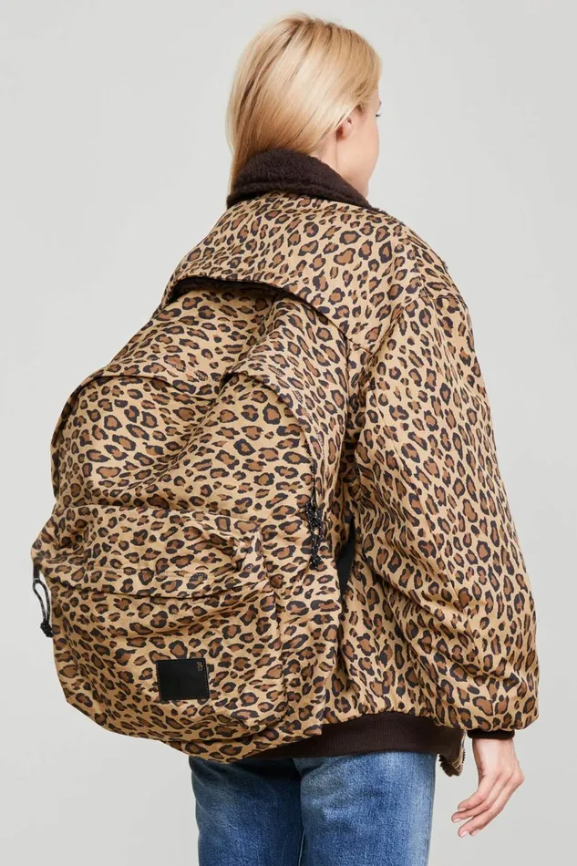 R13 Sale Women BACKZIP WINDBREAKER 8211 PRINTED LEOPARD