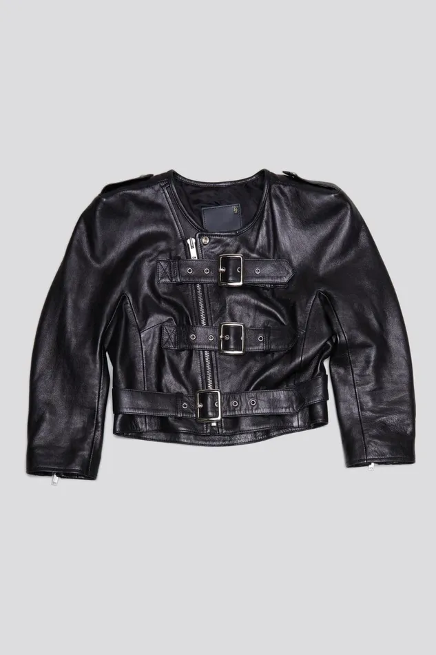 R13 Sale Women BELTED MOTORCYCLE JACKET 8211 BLACK