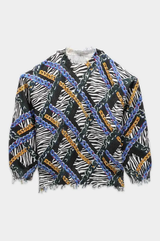 R13 Sale Women CHAINED ZEBRA OVERSIZED SWEATER 8211 MULTICOLOR R13 Sale Women CHAINED ZEBRA OVERSIZED SWEATER 8211 MULTICOLOR