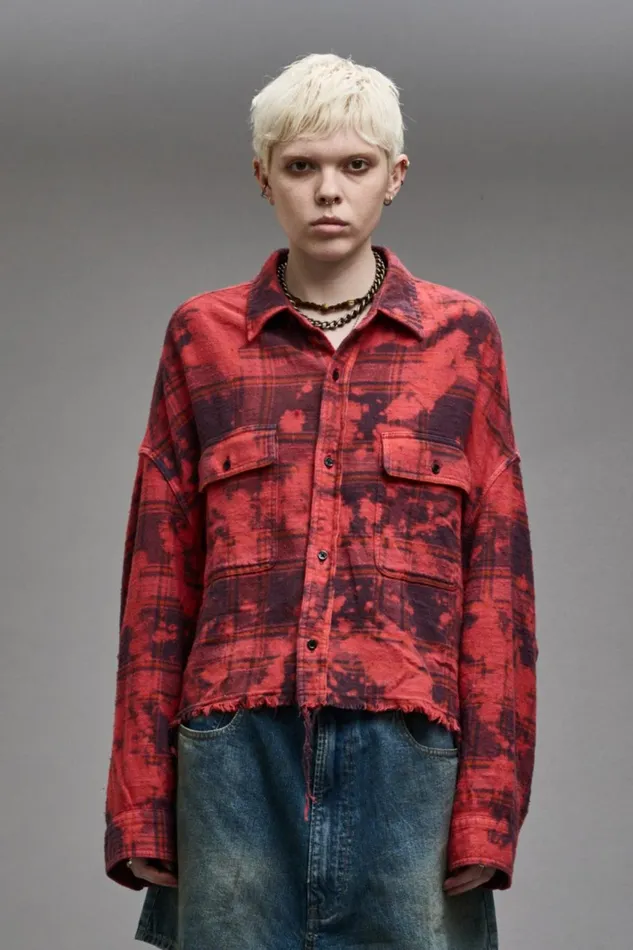 R13 Tops Women CROPPED WORKSHIRT 8211 DUSK RED PLAID